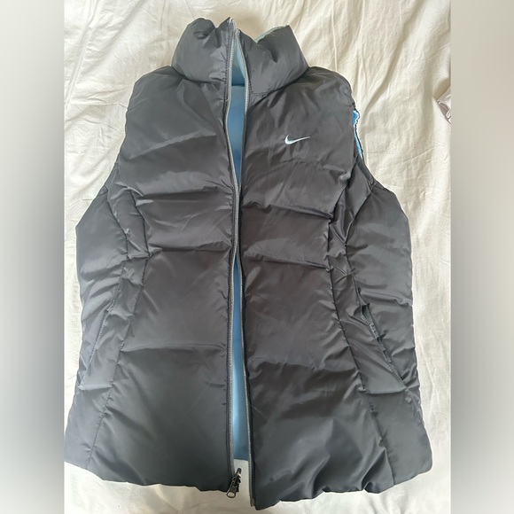 Vintage Nike Goose Down Reversible Blue/Gray Puffer Vest - Picture 1 of 5